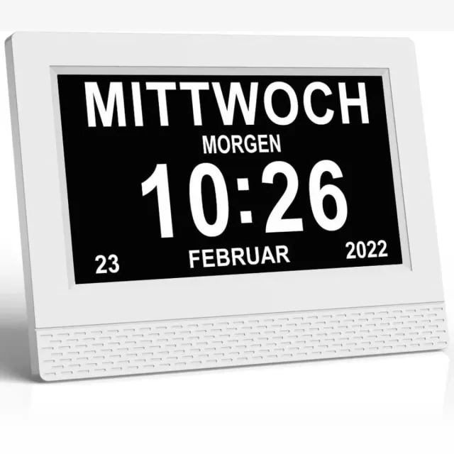 DailySupplies® Dementieklok - Digitale Klok Slaapkamer - Klok met Datum en Dag - Led Display - Wit met Zwart