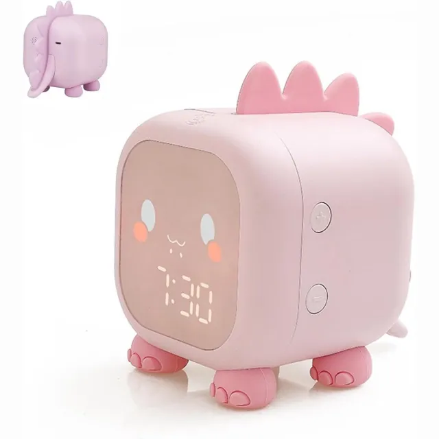 GelldG Slaaptrainer – Wekker voor kinderen – Nachtlampje – Met timer, snooze-functie en slaaptraining – Wekker voor meisjes – Ontwerp met roze dinosaurus