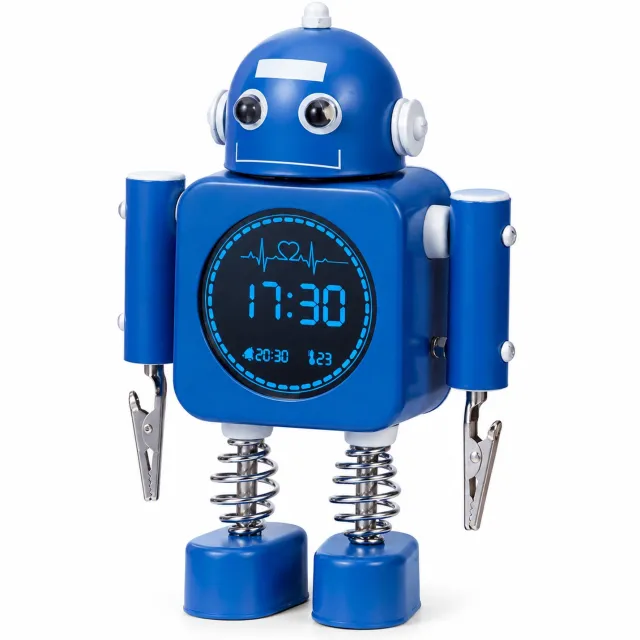 SWGOTA wekker - Digitaal LED-display met temperatuurfunctie en 24-uursweergave - Robotvorm, metalen behuizing en batterijvoeding - Donkerblauw