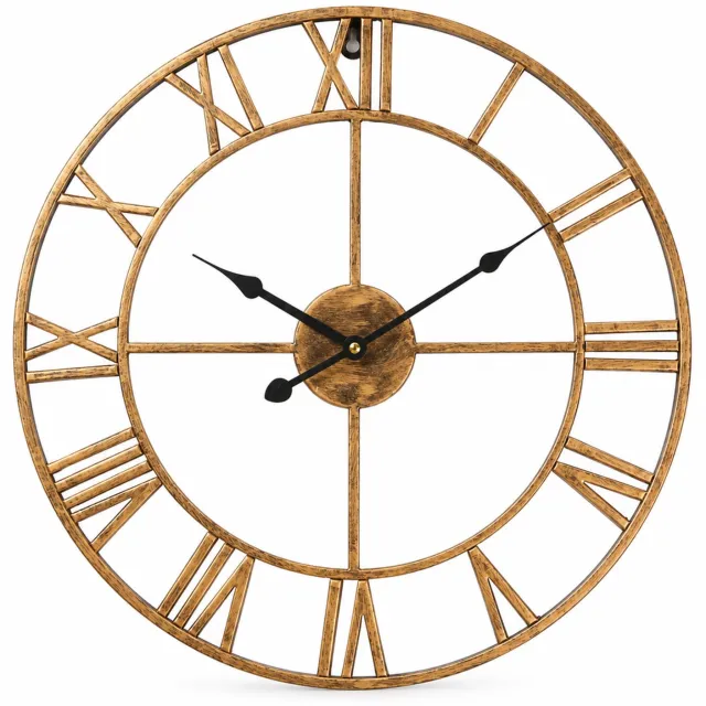 SWGOTA Ronde metalen wandklok 40 cm - Antiekbrons, open ontwerp met Romeinse cijfers en zwarte wijzers
