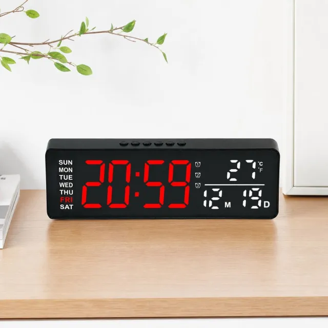 VHV LED Wandklok Digitaal - Moderne Tafelklok met Super Helder Display - Ruimtebesparend Ontwerp met Ophanggat - Energiezuinige Digitale Klok voor Kantoor en Huis Zwart