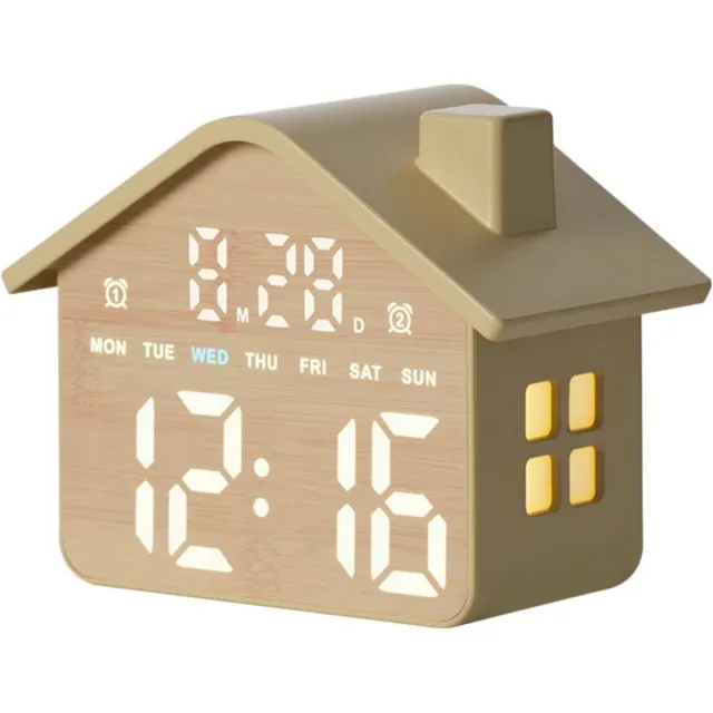 FLITI Grappige Huisvorm Digitale Wekker - Nachtlampje & Dimbare Helderheid - voor Slaapkamer Decoratie - 1 Stuk Krijt