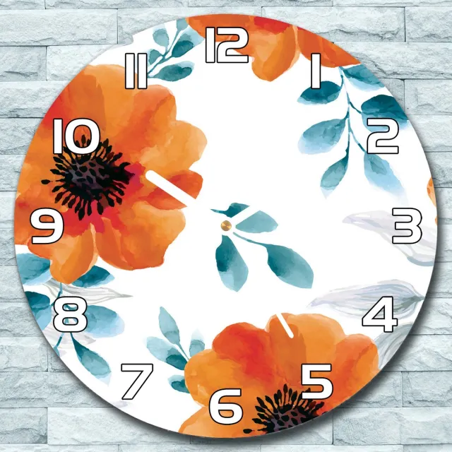 Coloray Wandklok - Bloementuin Glazen Klok - 30fi cm - Oranje Wandklok - Wandklok Ronde - Wandklok Klassiek - Wandklokken Woonkamer - Stille Wandklok Oranje - Bloementuin - Witte Handen