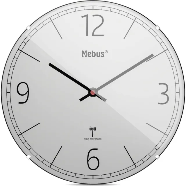 Mebus radiogestuurde wandklok, stil, koepelglas, frameloos, grijs, model 12986 - Modern design en exacte tijd