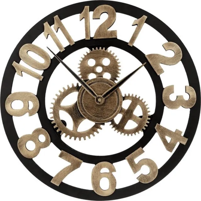 LOUZIR Handgemaakte Grote wandklok - Ronde Muurklok - Retro Klok - Tandwiel - Handmade Gear wall clock Brons