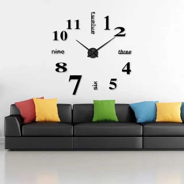 Unyqoos Moderne grote wandklok met 3D-effect en acryl afwerking voor thuis en kantoor Zwart
