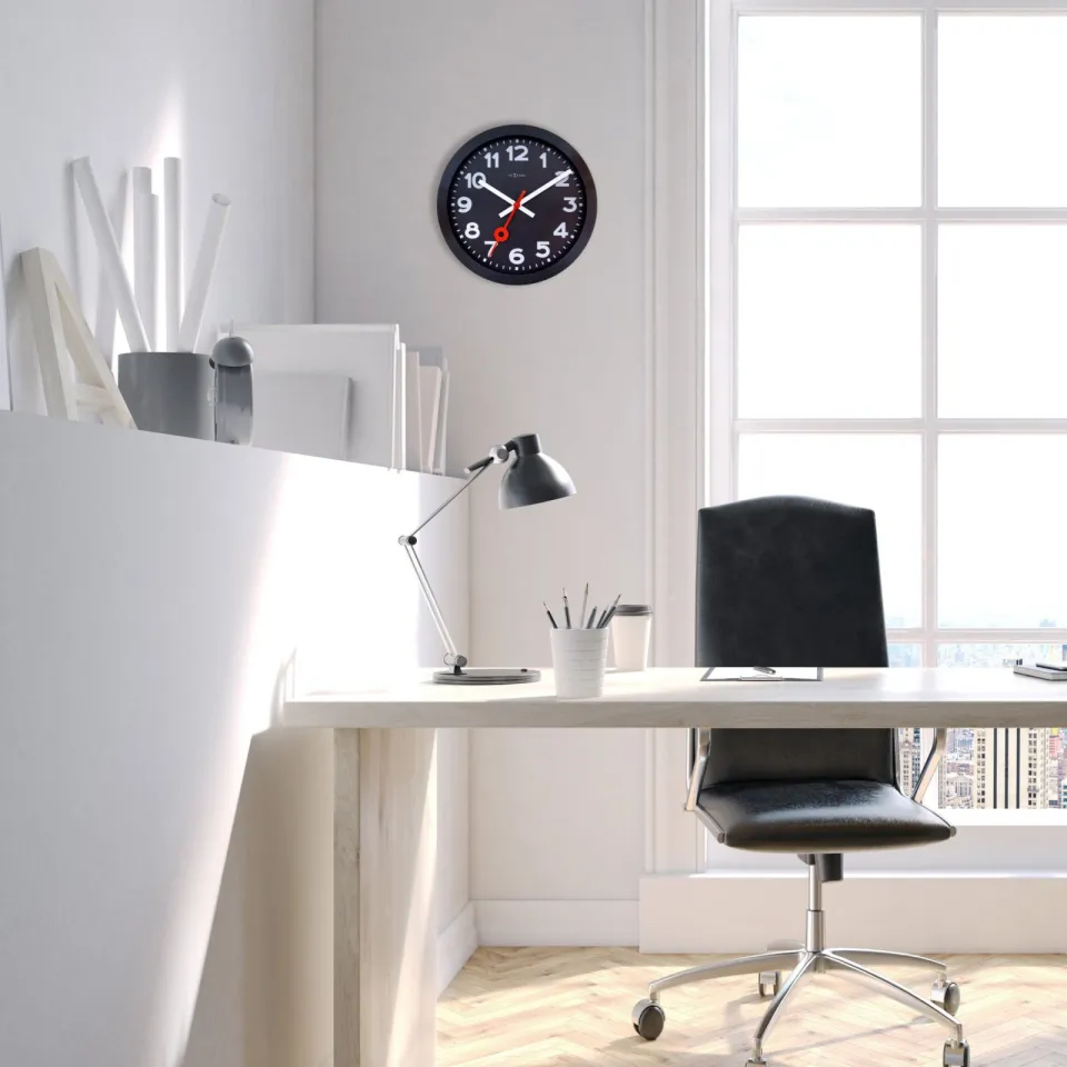 Wandklok 35 cm-Geruisloos-Zwart-Geanodiseerd aluminium-NeXtime 'Station All Black', foto 3