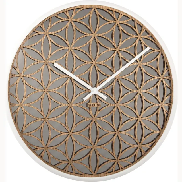 NeXtime Bella Mirror – Wandklok – 50 cm – Hout/Spiegel – Wit
