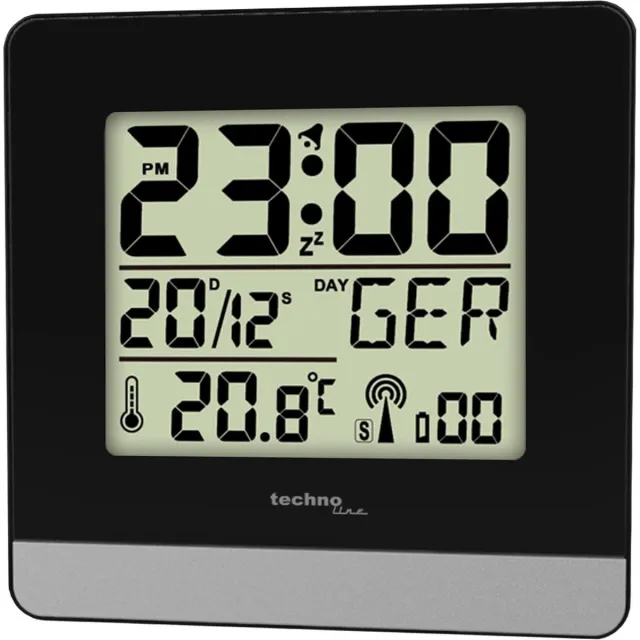 Technoline WT 260 - Wekker - Digitaaal - Radiogestuurde tijdsaanduiding - Datumaanduiding - 7 talen - Binnentemperatuur - Alarm - Snooze - Achtergrondverlichting - Zwart