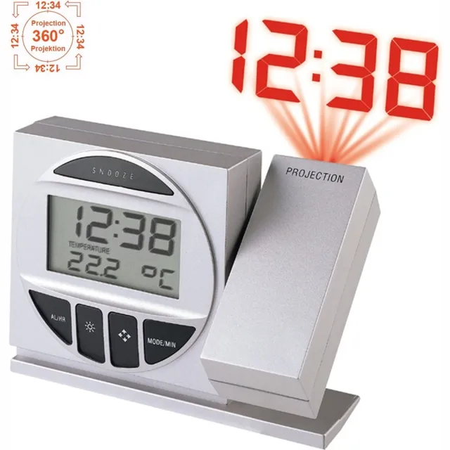 Technoline WT590 PROJEKTIE KLOK / WEKKER met THERMOMETER Zilver