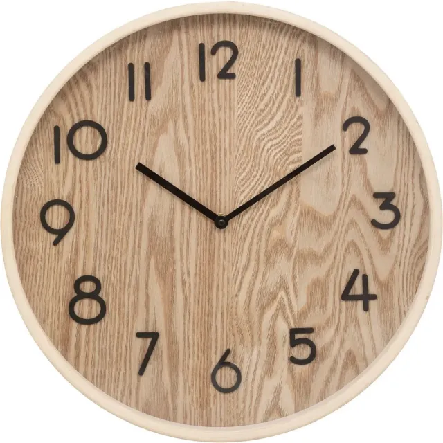Atmosphera Wandklok/muur klok - Woody - Dia 38 cm - hout - beige - keuken/kamer/kantoor