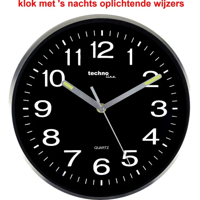 Technoline WANDKLOK - Oplichtende wijzers - 7620 zwart