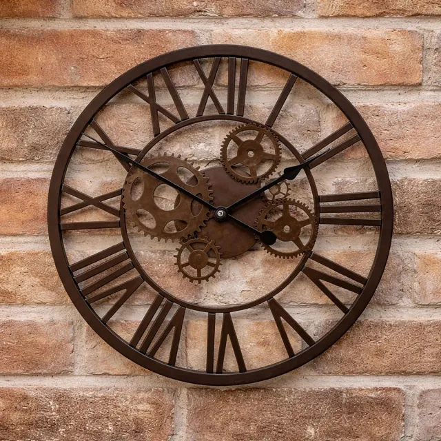 Famanu Tuinklok voor buiten, waterdichte skeletklok, duurzame muurdecoratie voor tuin en keuken, grote wandklok met open gezicht Zwart