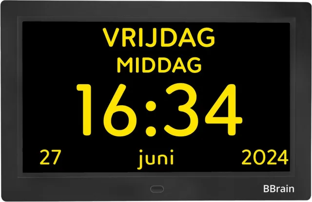BBrain Basic - Digitale Dementieklok 10 inch| 21 verschillende herinneringen| Medicatieherinnering| Alarmfunctie| Afstandsbediening| Zwart