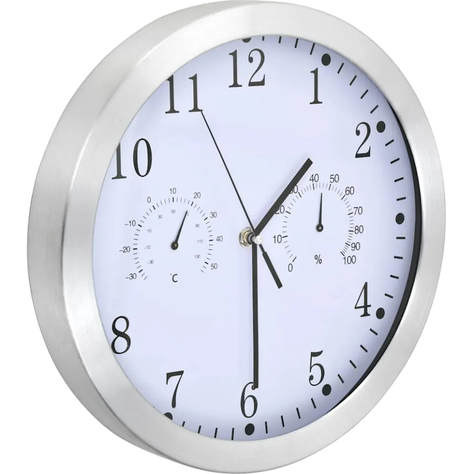 vidaXL Wandklok met quartz-mechanisme hygrometer thermometer 30 cm wit