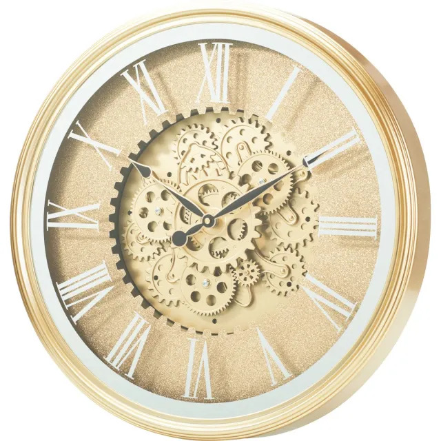Home & Styling Wandklok/muur klok Lausanne - Vintage Metal - Dia 50 cm - metaal/glas - goud - Luxe klokken Goudkleurig