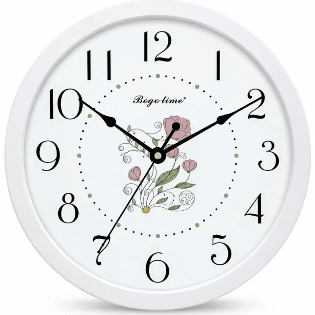 SWGOTA Ronde wandklok met wit frame en bloemmotief, 29,8 x 4,2 cm, stil uurwerk en analoge tijdweergave, voor woonkamer, slaapkamer en kantoor