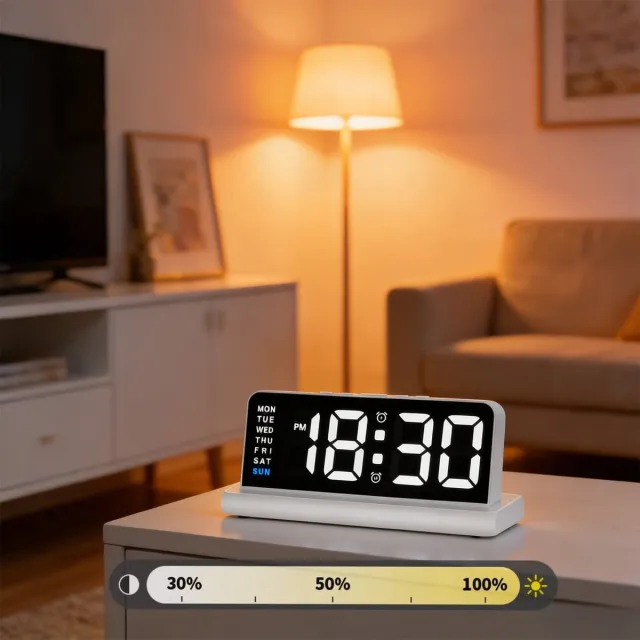 Ulisem LED Digitale Wandklok Met Groot Display - Wandklokken - Temperatuurweergave - Datum En Kalender - Verstelbare Helderheid - USB Voeding - Modern Design Voor Slaapkamer Woonkamer Kantoor