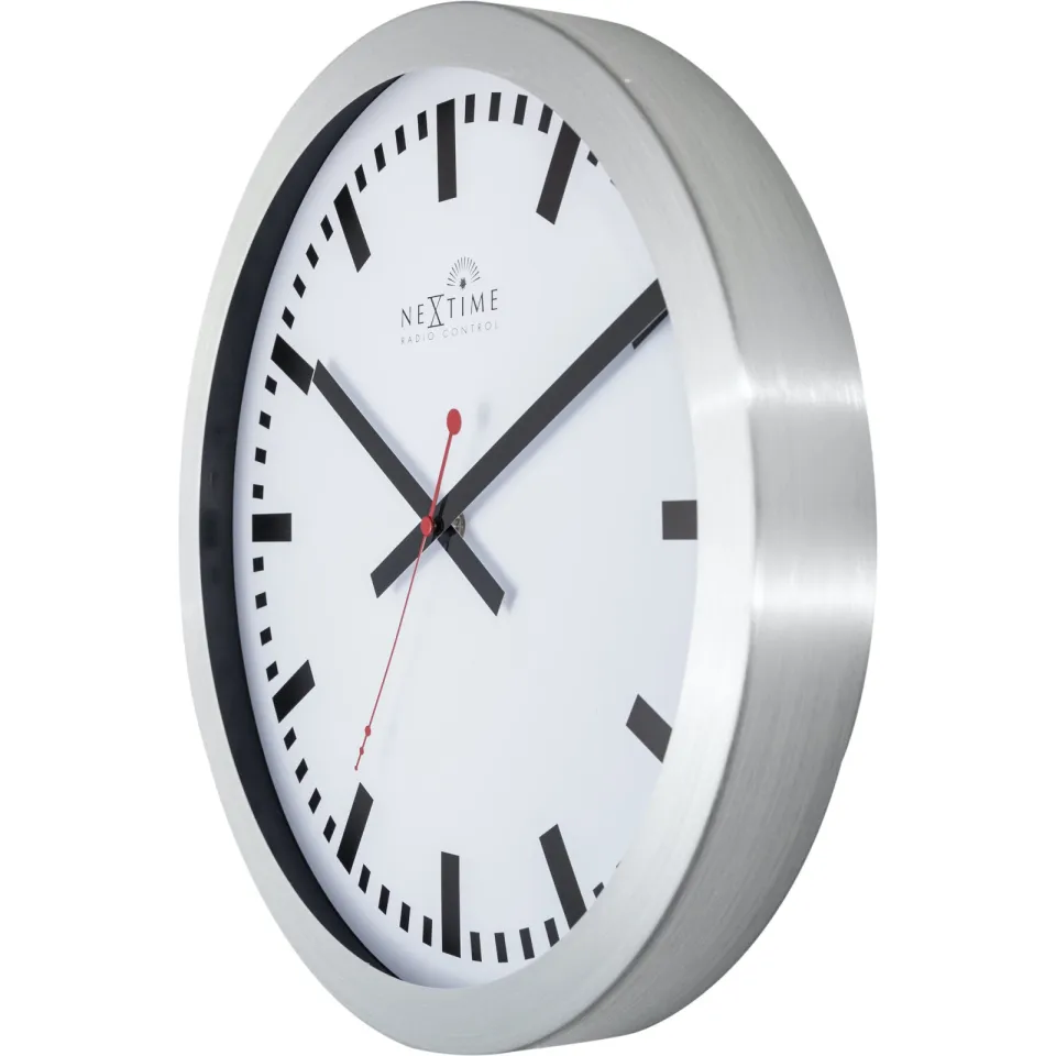 Nextime Wandklok - 35 cm - aluminium - 'Station radiogestuurd (DCF) streep', foto 3