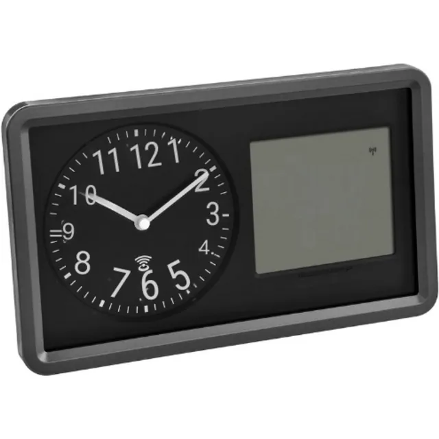 BOG Analoge Radiogestuurde Klok met Kalender - Senior Klok met Alarm en Snooze - Digitaal Display Weekdag en Datum - Tafelklok met Verlichting - Zwart