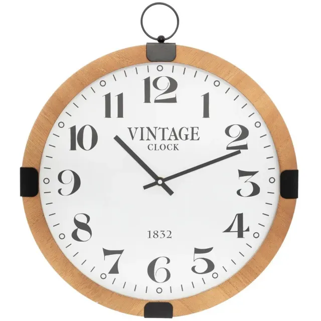 Atmosphera Wandklok/muur klok Vintage - Dia 38 cm - hout - naturel - keuken/kamer/kantoor
