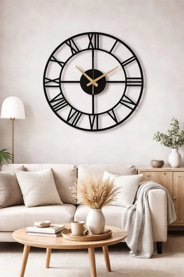 WallArtStore metalen wandklok-50cm-zwarte metalen klok-klok met romeinse cijfers-klok met stille uurwerk-stalen klok-gepoedercoat