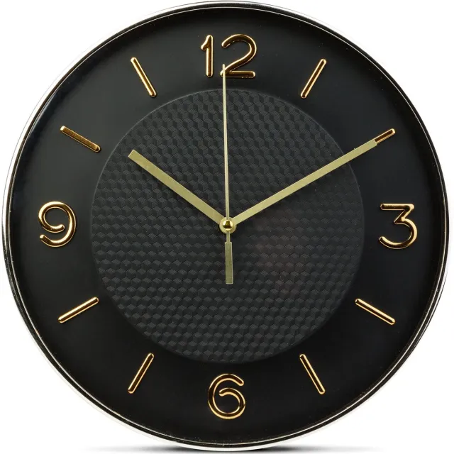 Family Pound 25cm Wandklok met stil Uurwerk - Zwart / Goud - HSM003 - Analoog - Klok - Moderne Stille Gouden klok