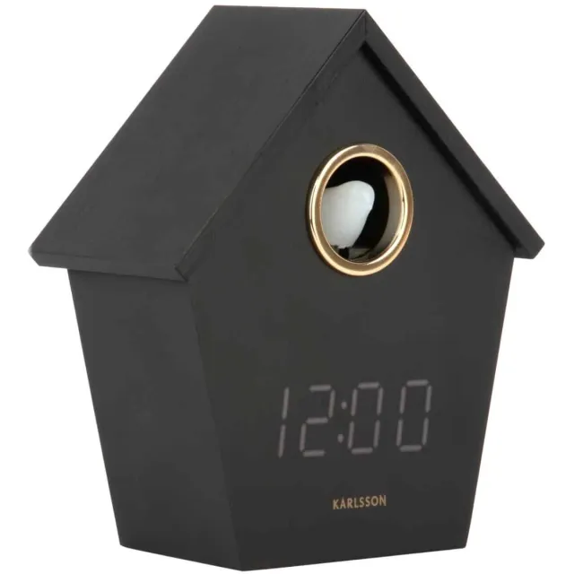 Karlsson Wekker Riqueza Cuckoo - Zwart - 6.8x13x15.3cm - Modern - Wekker voor slaapkamer - Wekkers