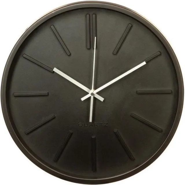 mandee.nl Mare Ronde Zwarte Wandklok Ø 35 CM - Modern Design Muurklok - Zwarte Klok met Strepen - Wandklok zonder Cijfers