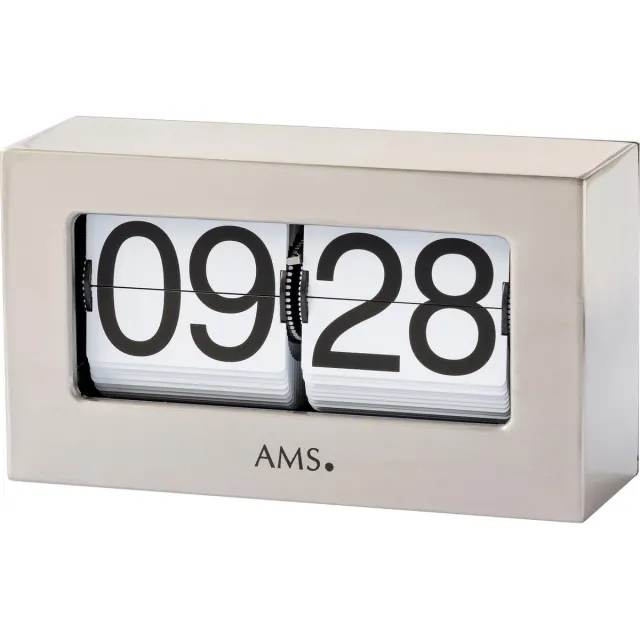 AMS T1175 - Tafelklok - Flipklok - Metaal - Aluminiumkleurig - Zilverkleurig