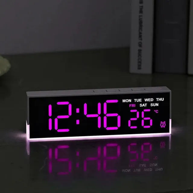 6Seven Digitale wandklok - Met wit Licht - Alarmsysteem - USB - 24h aanduiding - LED - 3 Lichtstanden - Snooze functie zwart