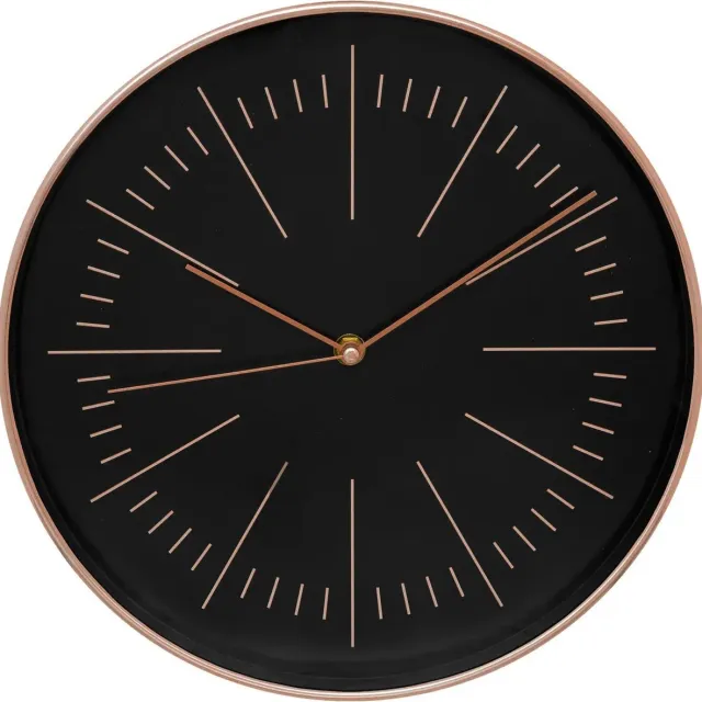 Atmosphera Wandklok/muur klok - Office - Dia 30 cm - kunststof - zwart/koper - keuken/kamer/kantoor
