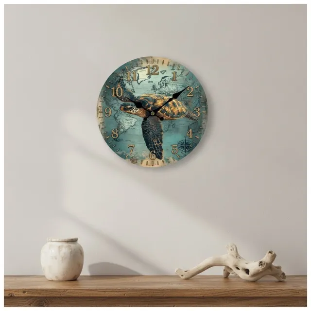 Signes Grimalt wandklok schildpad en wereldkaart turquoise Blauw