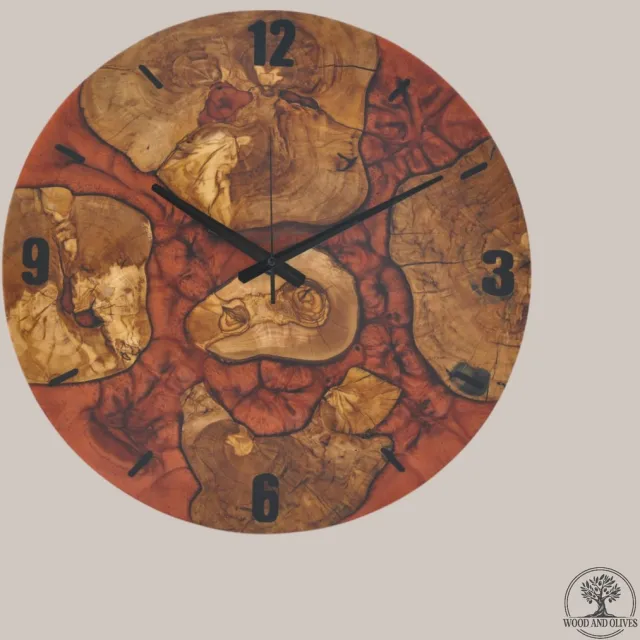 Wood and Olives Olijfhouten Wandklok met Epoxy - Koper - Stille Grote Wandklok - 50 cm