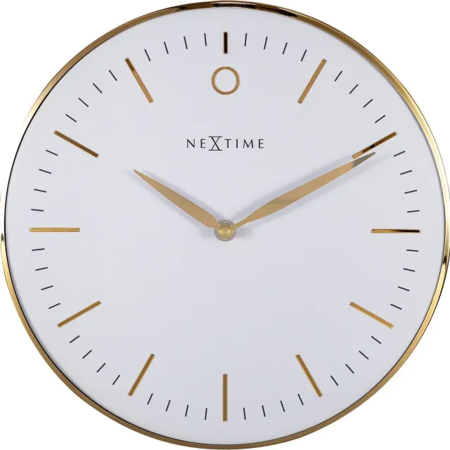 Nextime Design Wandklok - Geen Tikkend Geluid! - Goud/Wit- 30cm - Glamour Small - NeXtime