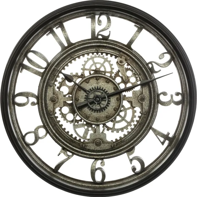 Atmosphera Wandklok/muur klok - Vintage Metal - Dia 50 cm - kunststof/glas - Antraciet