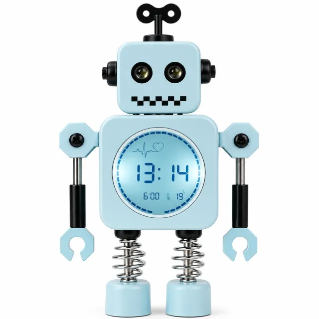 SWGOTA wekker met digitaal leddisplay - Robotvorm met temperatuurweergave en alarm - Op batterijen - Hemelsblauw
