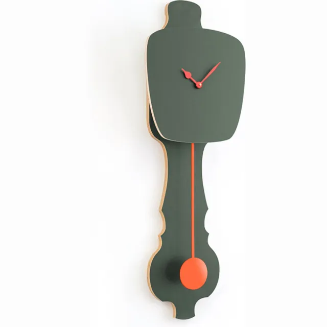 Kloq Wandklok met Pendule - Batterijen Inbegrepen - Wanddecoratie - Quartz Beweging - Niet-Tikkend Batterij Aangedreven - Mist Groen (SE) & Neon Oranje - Small Mist Groen & Neon Oranje