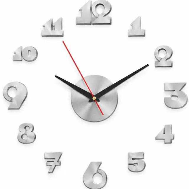 SWGOTA Zilverkleurige wandklok 40–50 cm met stil sweep-uurwerk, losse cijfers en open wandontwerp, 1 set