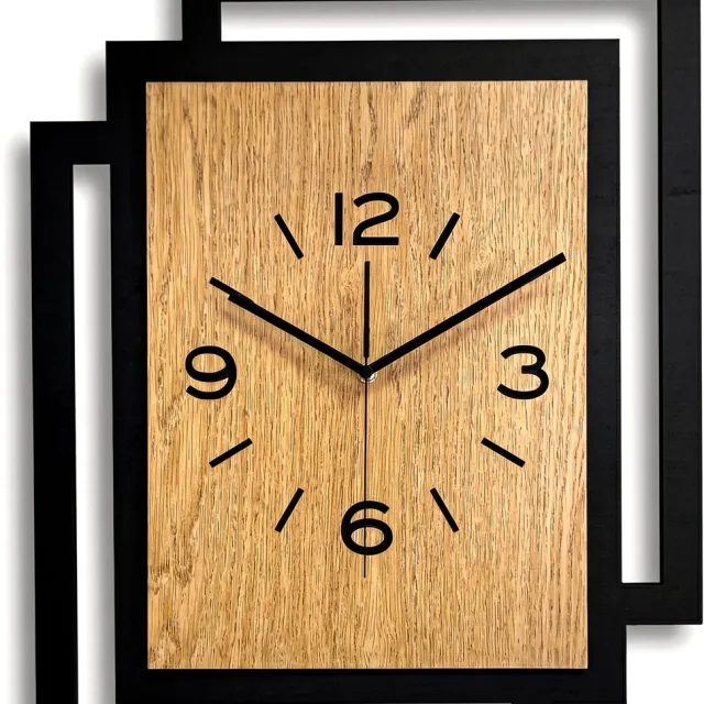 Ornament Handgemaakte Grote Houten Wandklok – Modern Minimalistisch Design, Rechthoekig Verticaal, Leesbare Cijfers, Geruisloos, Zonder Tikkend Geluid – Voor Woonkamer, Slaapkamer, Keuken – Unieke Wanddecoratie, Industrieel Design & Stil Uurwerk,zwart en hout zwart - gouden eik