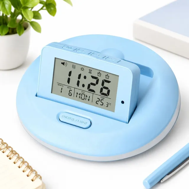 VHV Digitale Wekker - LED digitale klok - Werkt op batterijen - wekker kind - Alarmklok - Energiezuinig - Digitale trilwekker - Wekkers - Twee alarmen - voor Kinderen & Volwassenen Blauw