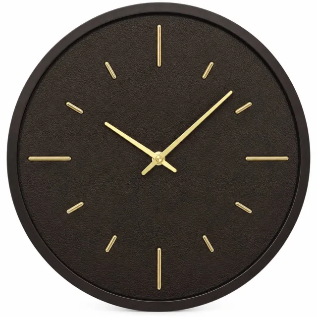 SWGOTA Ronde wandklok 12 inch koffiebruin met goudkleurige wijzers en uurmarkeringen, metalen kast, op batterijen, 1 stuk