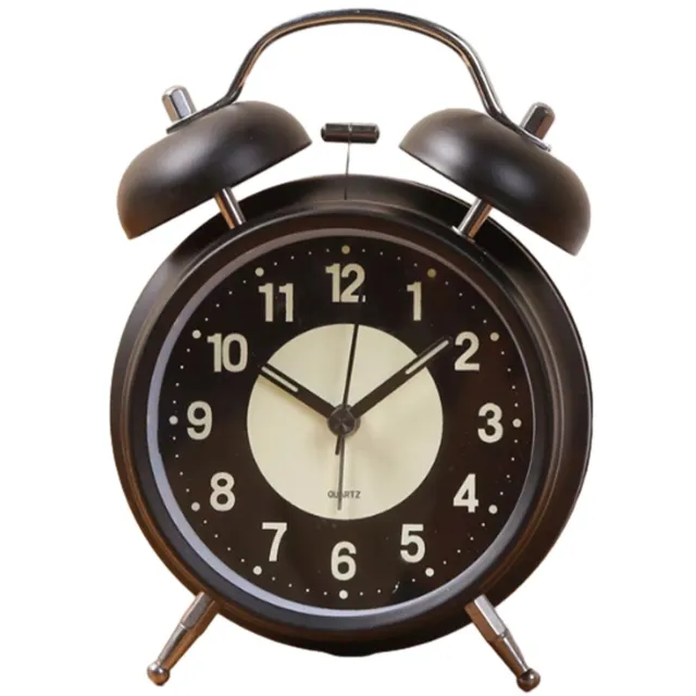 Tovbmup Vintage luide dubbele wekker - Retro-stijl luide wekker met dubbele bel - Met nachtlampje en grote groene fluorescerende wijzerplaat - 4 inch grote wijzerplaat - Geschikt voor diepe slapers, kinderen en kantoorpersoneel zwart
