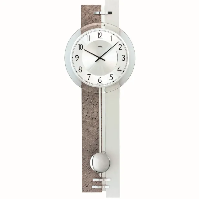 AMS Wandklok met slinger Natuursteen-Aluminium 7440 Grijs