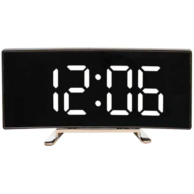 longziming Digitale Wekker Groot LED Display – Dimbare Nachtlamp – Stille Slaapkamer Wekker met Snooze – Modern Gebogen Design – Wit Licht Gespiegeld wit licht