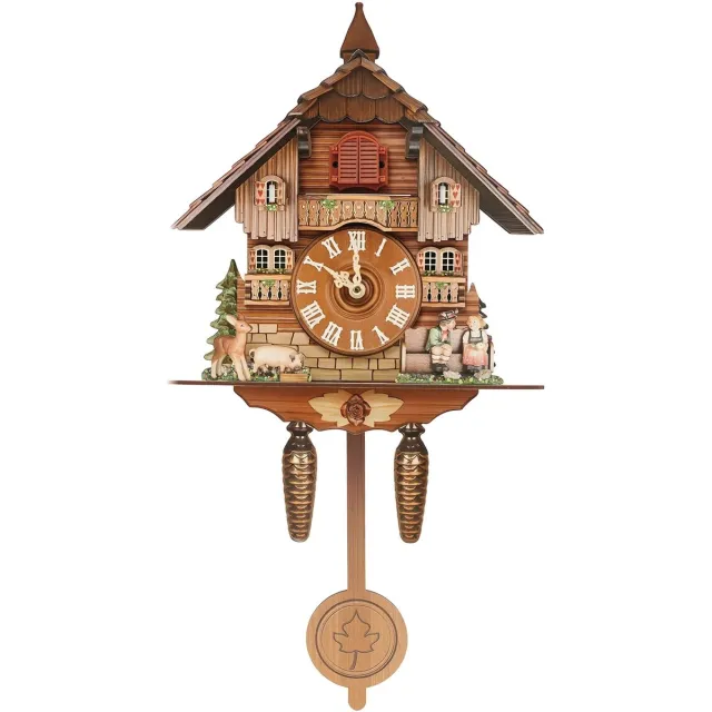 Stervia Koekoeksklok - Wandklok - Instelbaar Volume - Moderne Huisvorm - Batterijvoeding - Veelkleurig - 25 x 10 x 50 cm Bruin