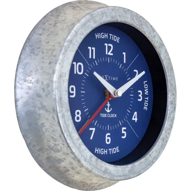 NeXtime Tide – Wandklok met Getijden – 22 cm – Metaal – Gegalvaniseerd Zilver/Blauw