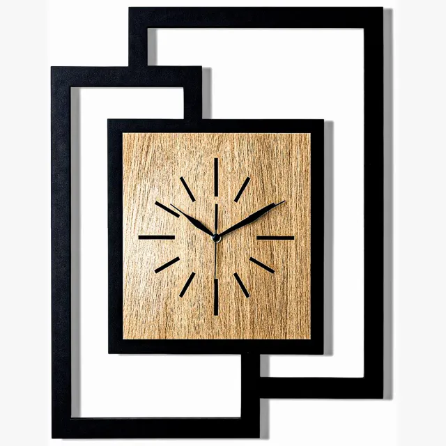 Ornament Handgemaakte Grote Houten Wandklok – Modern Minimalistisch Design, Rechthoekig Verticaal, Geruisloos, Zonder Tikkend Geluid – Voor Woonkamer, Slaapkamer, Keuken – Unieke Wanddecoratie, Industrieel Design & Stil Uurwerk, zwart - rustiek hout