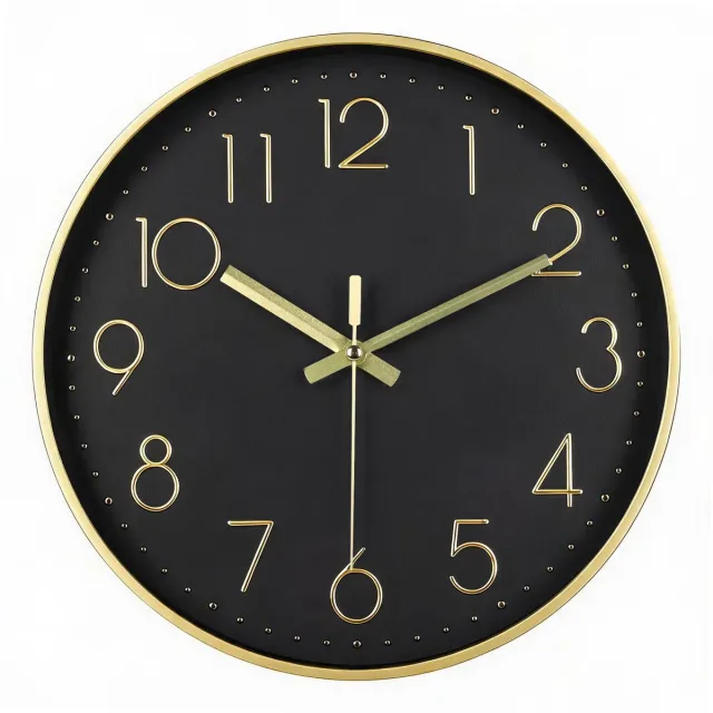 IvoQ Moderne Wandklok - Zwart/Goud - 30 cm - Stil Uurwerk - 3D Muurklok