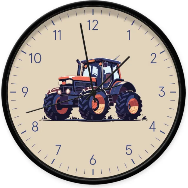 Dutch Sprinkles Klok Tractor 30 cm | Dutch Sprinkles - kinderklok met trekker en cijfers - beige donker blauw - zwart frame zwarte wijzers - geluidloze wandklok